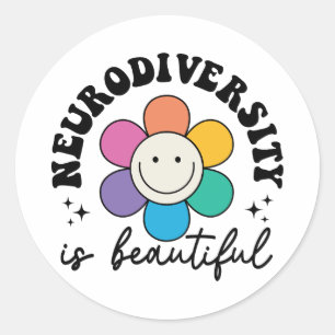 Groovy Rainbow Smiley Flower Neurodiversity Classic Round Sticker