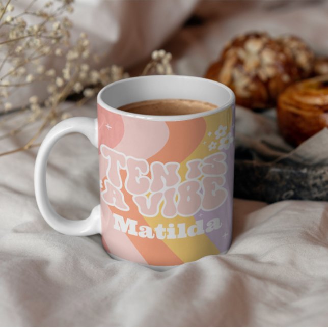 groovy rainbow ten is a vibe 60's retro daisy cool coffee mug (Creator Uploaded)