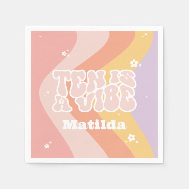 groovy rainbow ten is a vibe 60's retro daisy cool napkin (Front)