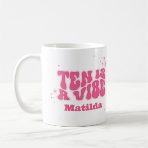 groovy rainbow ten is a vibe 60's retro daisy pink coffee mug