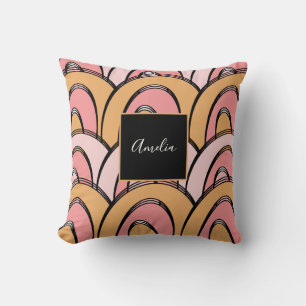 Groovy Rainbows Pattern Orange Pink  Throw Pillow