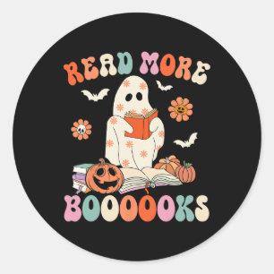 Groovy Read More Books Cute Ghost Boo Funny Hallow Classic Round Sticker