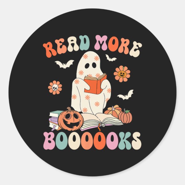 Groovy Read More Books Cute Ghost Boo Funny Hallow Classic Round Sticker (Front)