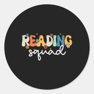 Groovy Reading Squad Girls Boys Cute Reading Teach Classic Round Sticker