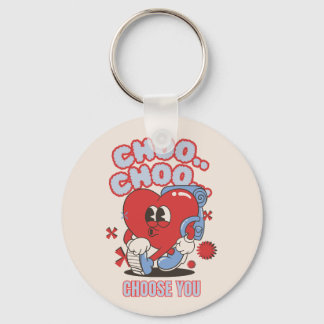 Groovy Red Heart Choo Choo Choose You Valentines Keychain