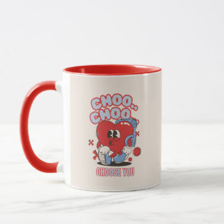 Groovy Red Heart Choo Choo Choose you Valentines Mug