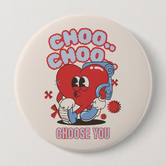Groovy Red Heart singing Valentines  4 Inch Round Button