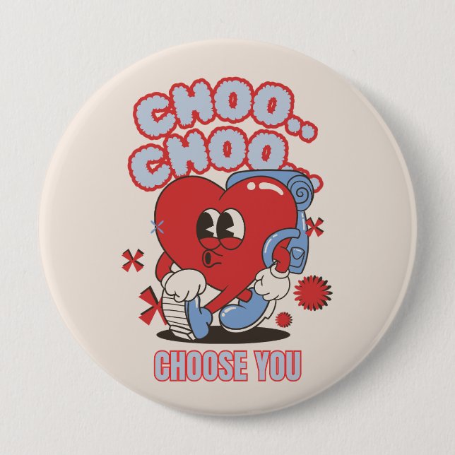 Groovy Red Heart singing Valentines  4 Inch Round Button (Front)