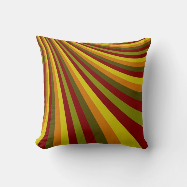 Groovy Red Yellow Orange Green Stripes Pattern Throw Pillow (Front)
