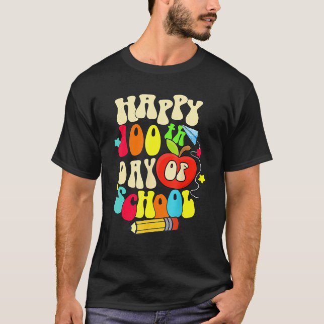 Groovy Retro 100th Day Of School 100 Days School B T-Shirt (Front)