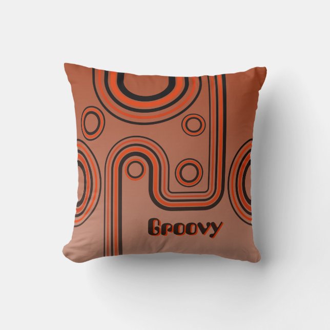 Groovy Retro 1960s Linear Design Burnt Orange Throw Pillow (Front)