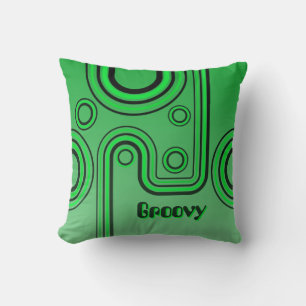 Groovy Retro 1960s Linear Design Green and Black Throw Pillow