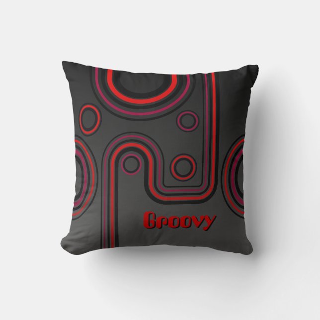 Groovy Retro 1960s Linear Design Orange and Black Throw Pillow (Front)