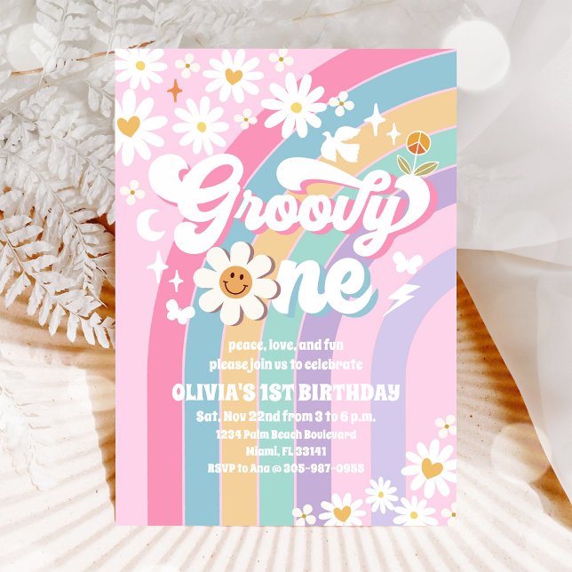 Groovy Retro 1st Birthday Invitation (Creator Uploaded)