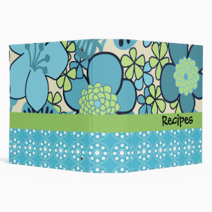 Groovy Retro 2" Custom Blue Floral Recipe Binder