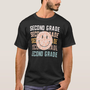 Groovy Retro 2nd Grade Smiling Face Teacher Back T T-Shirt