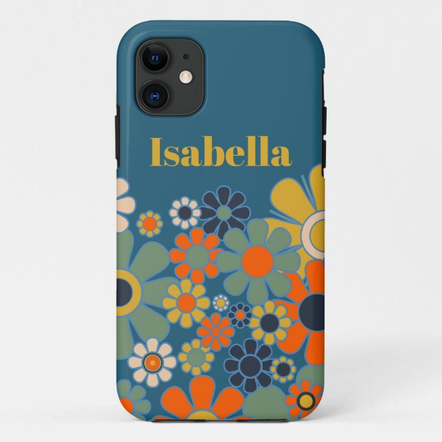 Groovy Retro 60s 70s Floral Pattern Personalized Case-Mate iPhone Case (Back)