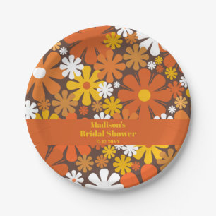 Groovy Retro 60s 70s Flower Pattern Brown Orange Paper Plate