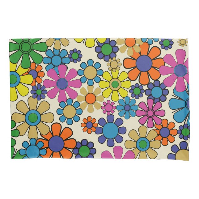 Groovy Retro 60s 70s Flowers Floral Pattern Pillowcase (Front)