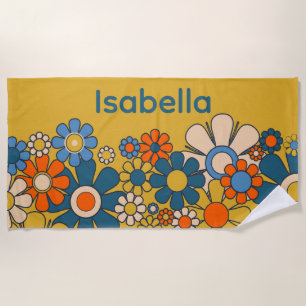 Groovy Retro 60s 70s Flowers Personalized Beach Towel