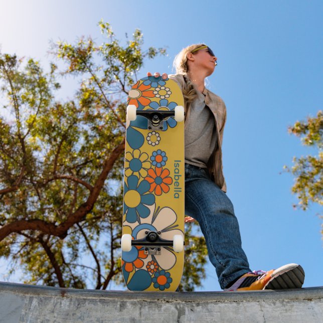 Groovy Retro 60s 70s Flowers Personalized Skateboard (Outdoor 1)