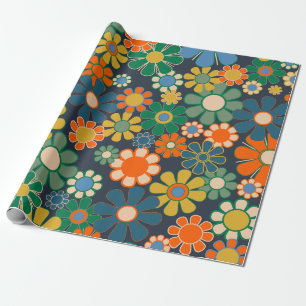 Groovy Retro 60s 70s Hippie Vintage Floral Pattern Wrapping Paper