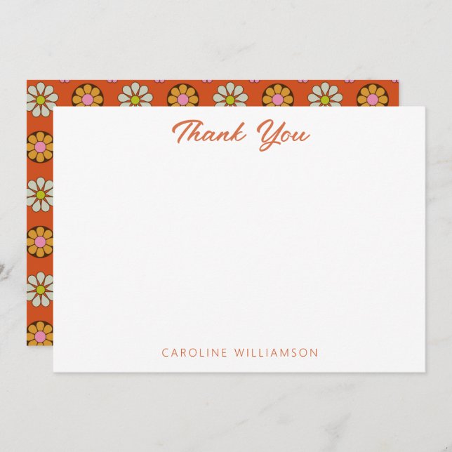 Groovy Retro 60s Botanical Orange Pink Custom Thank You Card (Front/Back)