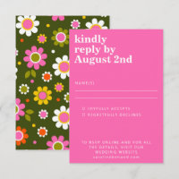 Groovy Retro 60s Flowers Bright Pink Green Wedding