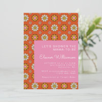 Groovy Retro 60s Flowers Orange Pink Baby Shower