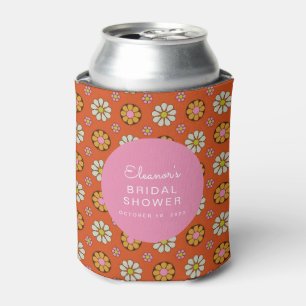 Groovy Retro 60s Flowers Orange Pink Bridal Shower Can Cooler