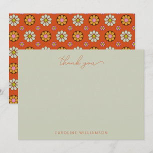 Groovy Retro 60s Flowers Orange Pink Custom  Thank You Card