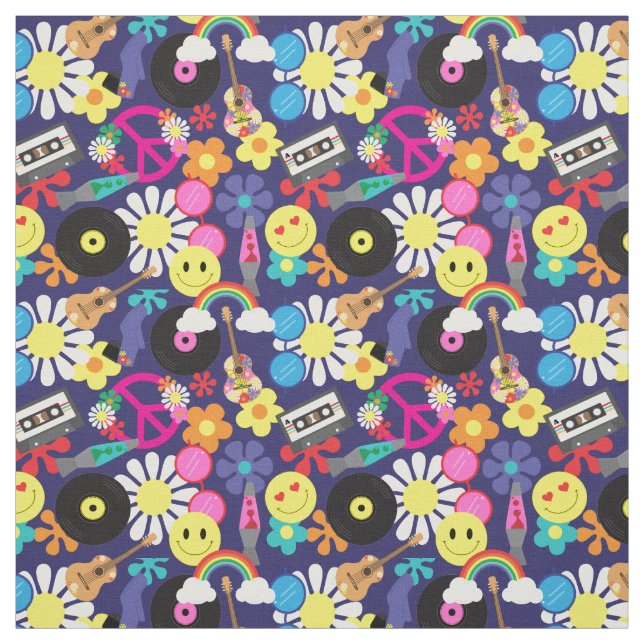 Groovy Retro 60s Hippie Pattern Fabric (Swatch)