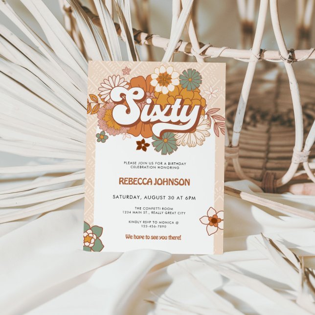 Groovy Retro 60th Birthday Party Invitation (Groovy 60th Birthday Party Invite)