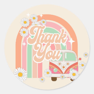 GROOVY Retro 70’s Hippie pink orange Thank you Classic Round Sticker