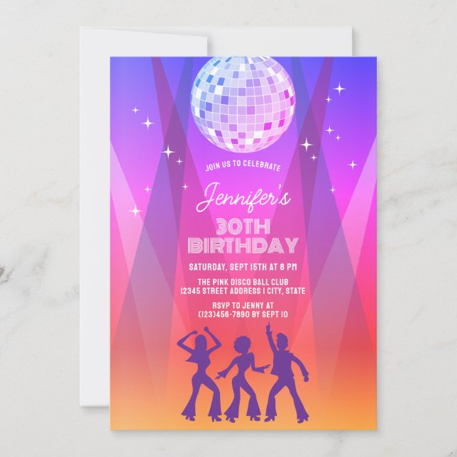 Groovy Retro 70s 80s Disco 30th Birthday Party Invitation (Front)