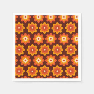 Groovy retro 70s boho hippie orange flower pattern napkin