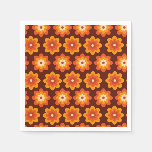 Groovy retro 70s boho hippie orange flower pattern napkin (Front)