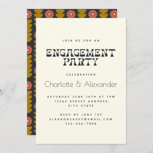 Groovy Retro 70s Botanical Engagement Party  Invitation