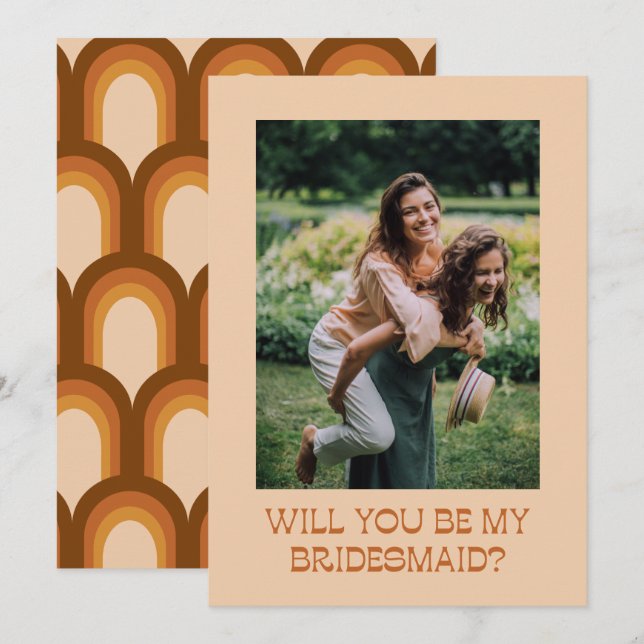 Groovy Retro 70s Bridesmaid Proposal Photo Card (Front/Back)
