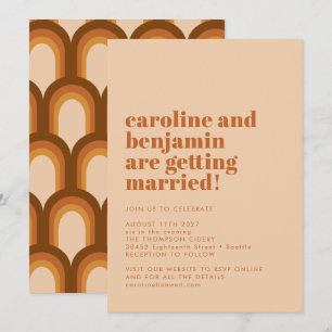 Groovy Retro 70s Design Beige Terracotta Wedding Invitation