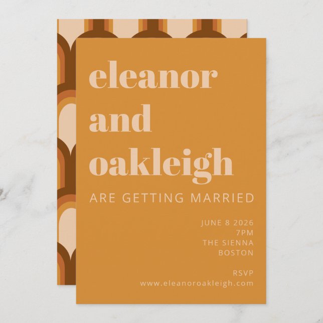 Groovy Retro 70s Design Bold Ochre Yellow Wedding Invitation (Front/Back)