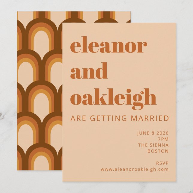 Groovy Retro 70s Design Bold Terracotta Wedding Invitation (Front/Back)