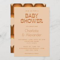 Groovy Retro 70s Design Brown Couples Baby Shower