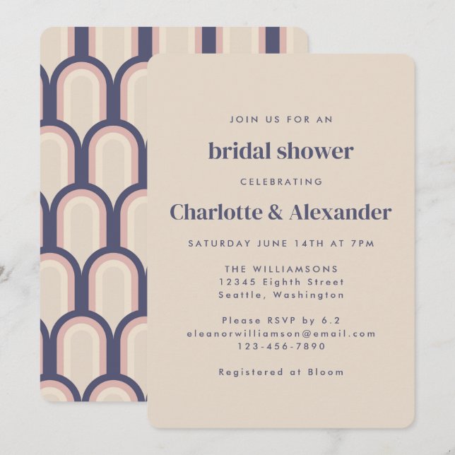 Groovy Retro 70s Design in Beige Bridal Shower Invitation (Front/Back)