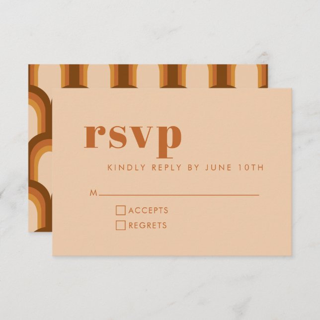 Groovy Retro 70s Design in Brown and Sand Wedding  RSVP Card (Front/Back)