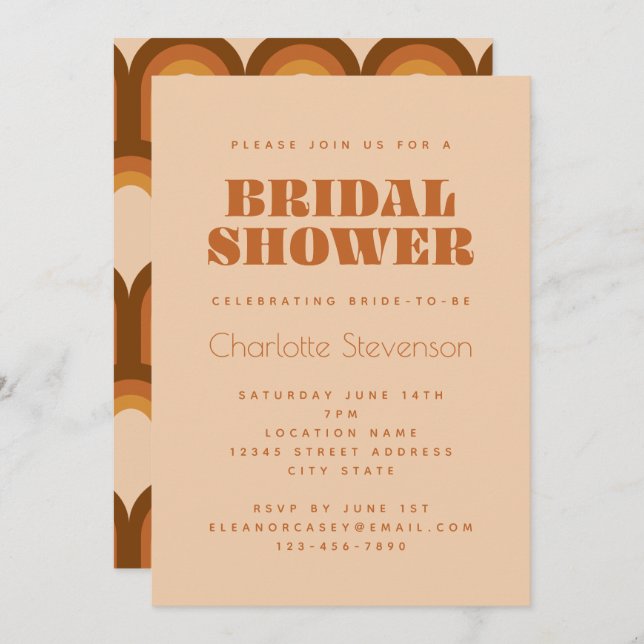 Groovy Retro 70s Design in Brown Bridal Shower Inv Invitation (Front/Back)