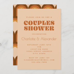 Groovy Retro 70s Design in Brown Couples Shower In Invitation