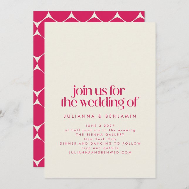 Groovy Retro 70s Design in Hot Pink Wedding Invitation (Front/Back)