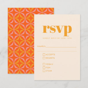 Groovy Retro 70s Design Orange Wedding Meal RSVP Card