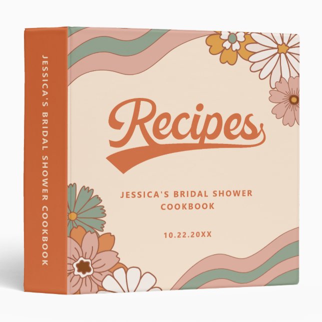 Groovy Retro 70s Floral Bridal Shower Recipe Book Binder (Front/Spine)